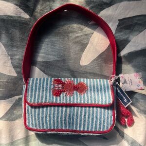 TJMAXX MARSHALLS VIRAL Red Lobster Blue Stripe Summer Shoulder Bag Medium Purse